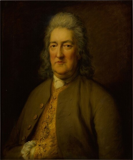 Portrait of Surgeon-General David Middleton (1703-1785), bust-length, tucking his hand into his embroidered waistcoat, Thomas Gainsborough R.A.