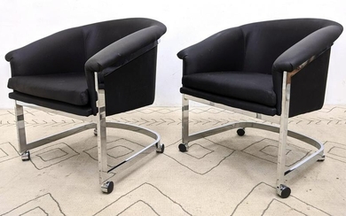 Pr DIA Chrome Frame Modernist Black Lounge Chairs. DESI