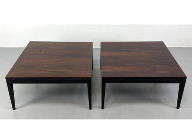 Pr Rosewood Top Ebonized Base Cocktail Tables. Square Rosewood Tables
