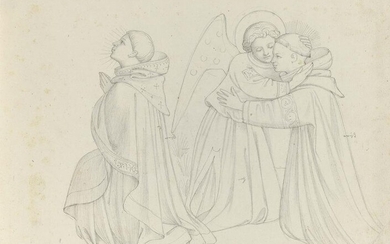 Praying saint and saint with angel