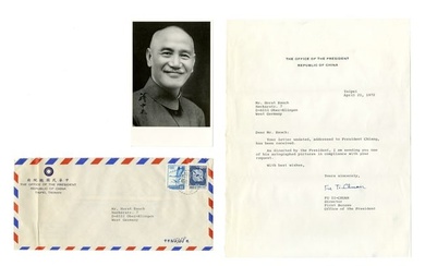 President Chiang Kai-shek Signed Photo with Related TLS & Envelope