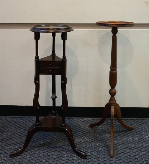 Queen Anne Style Mahogany Wash Stand and Edwardian Fruitwood Candlestand, H: 35 in