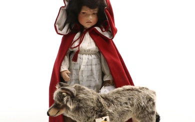 R. John Right Felt "Little Red Riding Hood" Doll with Kosen Wolf Stuffed Animal