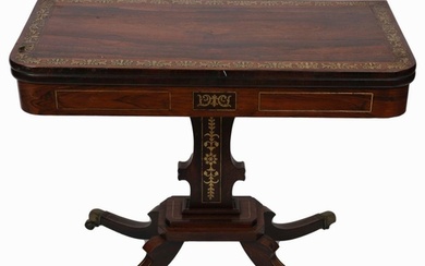 REGENCY ROSEWOOD & BRASS INLAID GAMES TABLE