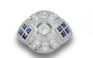 RING, ANCIENT STYLE, WHITE GOLD, DIAMONDS AND SAPPHIRES