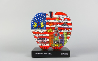 RIZZI James - XXème - Living in the USA - Groupe en céramique sur socle...