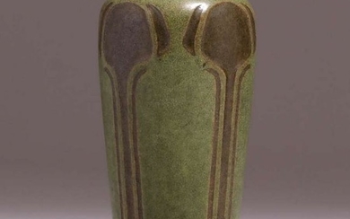 Rare Marblehead Pottery Matte Green Decorated Vase
