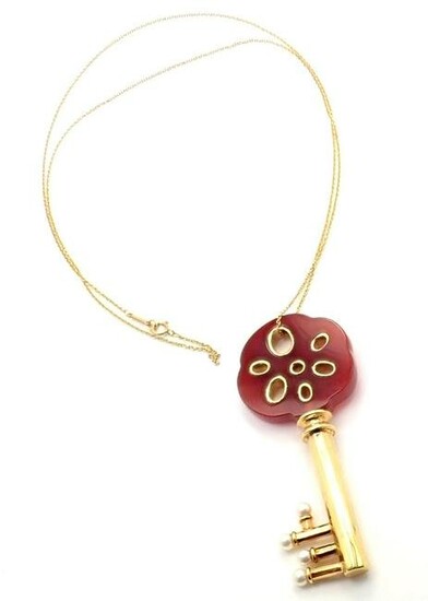 Rare! Tiffany & Co Cummings 18k Yellow Gold Jasper Key Large Pendant Necklace