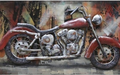 Red Motorcycle Mixed Media Iron 3D Painting