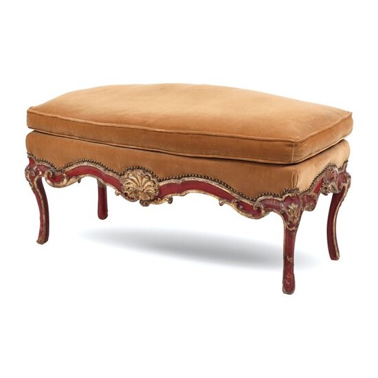 Red lacquered and gilt wood bench