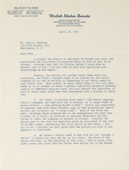 Robert F. Kennedy Typed Letter Signed to Reporter Jack