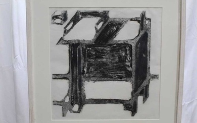 Ron Sims (1944-2014) signed monoprint - Sculptural Elephant Forms, 45cm x 44cm, in glazed frame