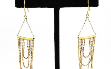 Royal Chain Designer 14K Tri-Gold Dangle Earrings