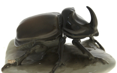 Royal Dux Porcealain Rhino Beetle Figurine, Czechoslovakia, 20th Century.