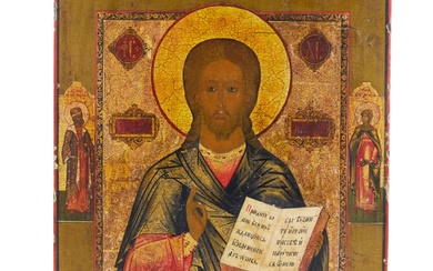 Russian icon of the Pantocrator on a thick cypress board...
