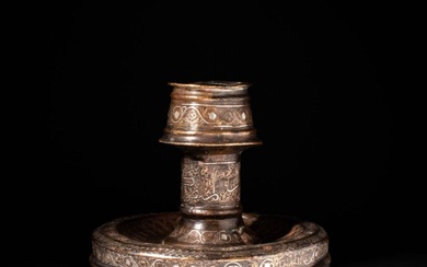 SELJUK GILDED BRONZE CANDLESTICK DECORATED WITH KUFIC INSCRIPTION