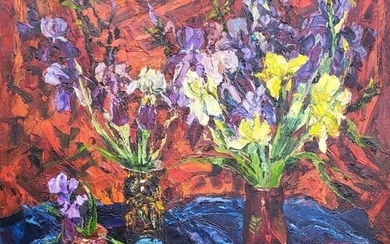 SERGEI SHAPOVALOV (b.1948, Ukrainian) 'Irises', oil on canva...