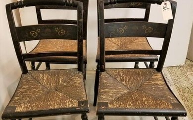 SET 4 19TH C RUSH SEAT STENCILED CHAIRS