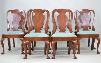 SET OF 12 QUEEN ANNE STYLE MAHOGANY DINING CHAIRS