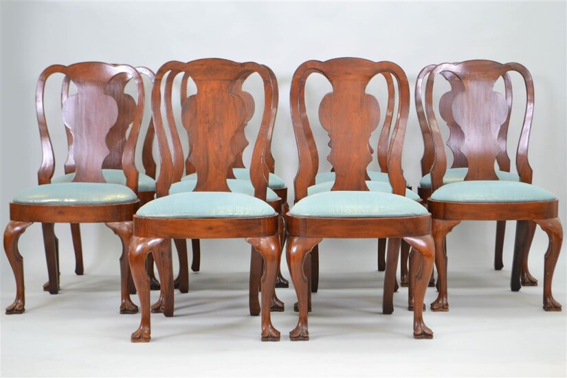 SET OF 12 QUEEN ANNE STYLE MAHOGANY DINING CHAIRS