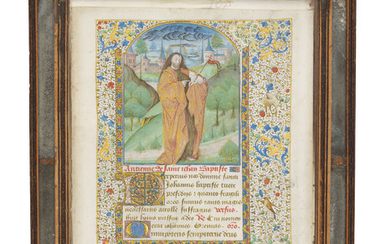 ST JOHN THE BAPTIST, a leaf from a Book of Hours illuminated by the Master of Jacques de Luxembourg [Eastern France or Paris, c.1465]