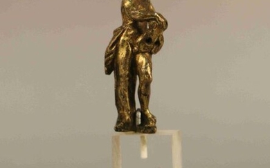 STATUTE in gilt bronze depicting Appolon playing the lyre. XVIIth century Height : 7,5 cm