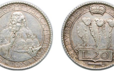 San Marino Republic 1933 R 20 Lire Silver (.800) Rome...