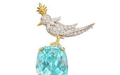 Schlumberger for Tiffany & Co. ‘Bird on a Rock’ Aquamarine, Diamond and Pink Sapphire Brooch | 蒂芙尼 Schlumberger 設計 | 'Bird on a Rock' 海藍寶, 鑽石 配 粉紅色剛玉 胸針