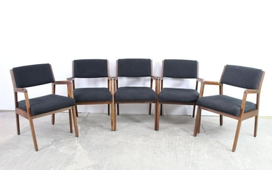 Set of 5 Modern Myrtle Walnut & Black Canvas Armchairs