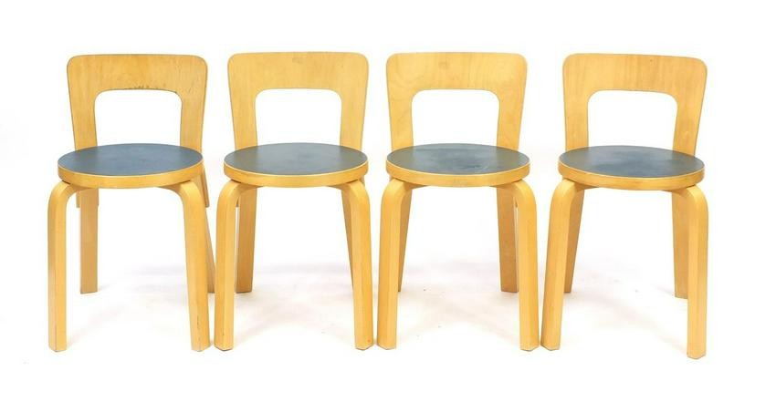Set of four vintage Danish bentwood chairs, one with Ny