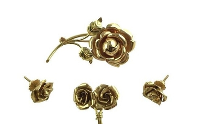 Set of pin, lapel pin and pair of earrings, rosettes