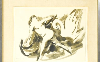 Signed Reuben Nakian Watercolor Painting of Female Nude