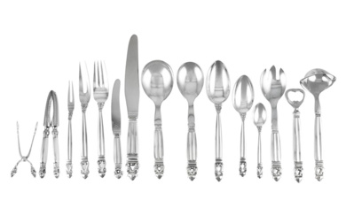 Silverware Cutlery GEORG JENSEN, tableware 80 pcs, Acorn/Konge, sterling silve...