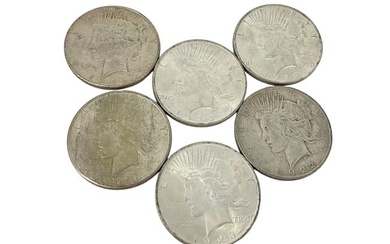 Six U.S. Silver Peace Dollar Coins