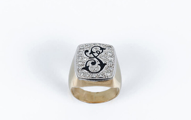 Solid yellow gold signet ring with a white gold...