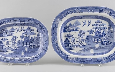 NESTING SET OF TWO ENGLISH SOFT-PASTE BLUE WILLOW...