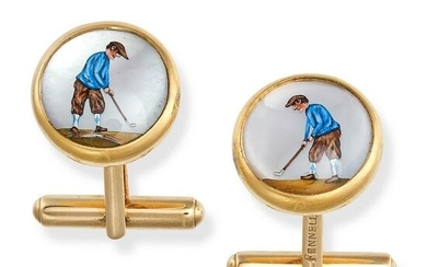 THEO FENNELL, A PAIR OF REVERSE INTAGLIO CUFFLINKS in 18ct yellow gold, each cufflink with a reverse