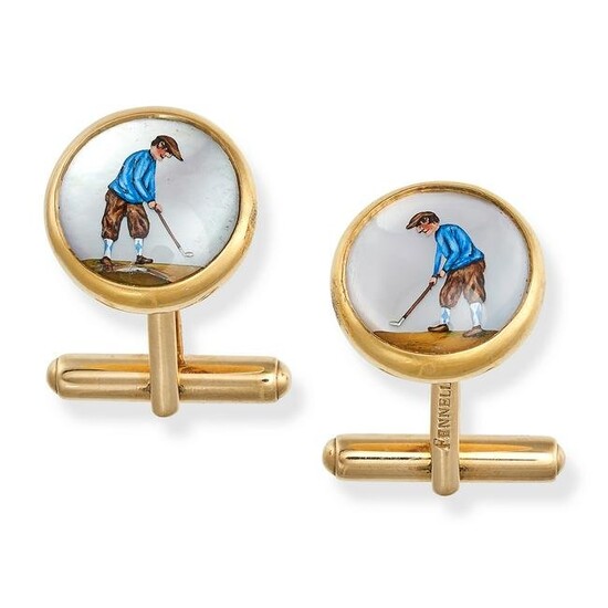 THEO FENNELL, A PAIR OF REVERSE INTAGLIO CUFFLINKS in 18ct yellow gold, each cufflink with a reverse