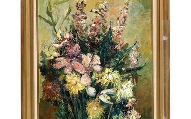 THIALLIER Raymond né en 1913. « Vase de fleurs. ». Toile signée. H. 80 L....