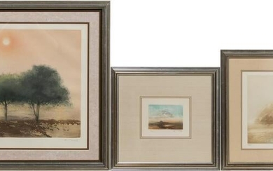 THREE KAIKO MOTI LANDSCAPE COLOR ETCHINGS, FRAMED
