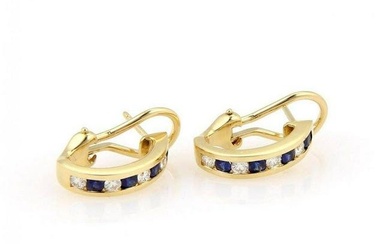 TIFFANY 18K GOLD DIAMOND & SAPPHIRE HUGGIE EARRINGS Stunning Tiffany & Co. 18K Yellow Gold