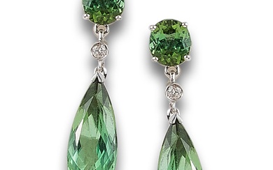 TOURMALINE AND DIAMONDS EARRINGS, IN WHITE GOLD