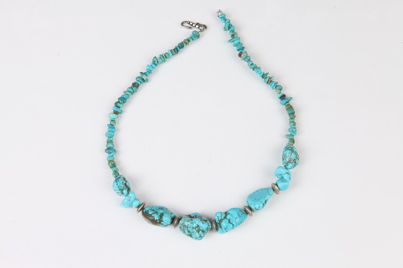 TURQUOISE NECKLACE WITH VARIOUS SIZED STONES AND SILVER-TONE CLASP, No...