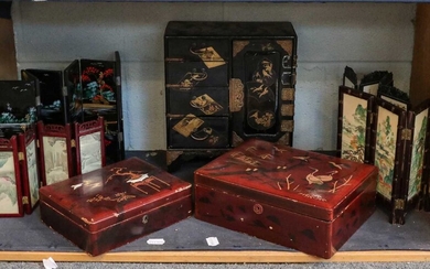 A collection of Japanese lacquered items including; jewellery boxes,...