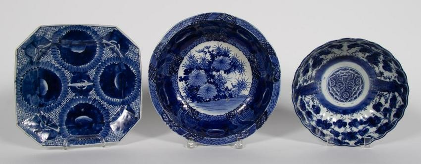 Three, Blue & White East Asian Porcelain Servers