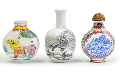 Three Chinese enamelled snuff bottles 20th century, apocryphal Qianlong marks Comprising: a...