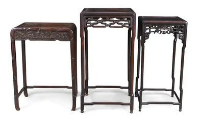 Three Chinese hongmu occasional tables, Qing dynasty, late 19th century Two of...