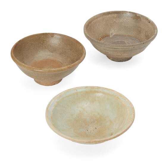 Three Chinese stoneware bowls, Yuan/Ming dynasty, each with an allover...