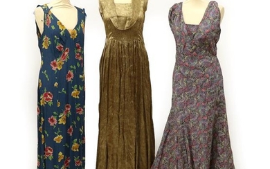 Three Circa 1930's Evening Dresses, comprising a gold a black...