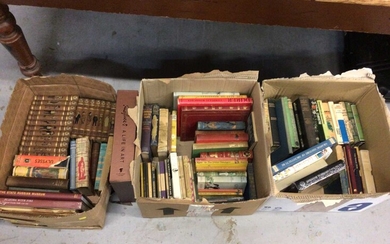 Three boxes of books, including Folio Society, Agatha Christie, other 20th century fiction, etc